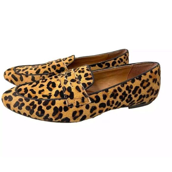 J. Crew 7.5 Calf Hair Penny Loafers Animal Print Cheetah Leopard Closet Staple - Picture 2 of 11